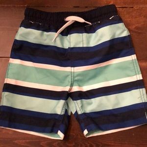 Lands end striped swim trunks.